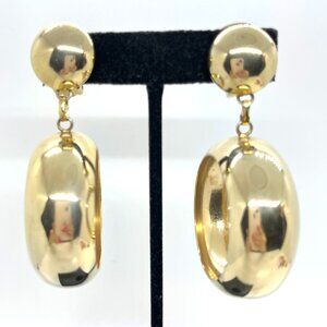 VINTAGE GOLD TONE CLIP ON HOOP EARRINGS LARGE DANGLE MCM MID-CENTURY